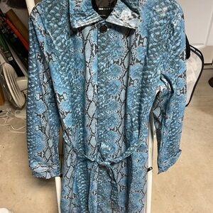 Asos Design Faux Leather Snake Print Tech Coat In Blue Men Zise MEDIUM